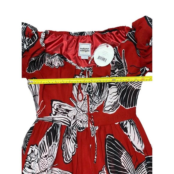 Autumn Adeigbo Sz 2 Dress Red Black Georgette Butterfly Luxury Designer Retro - Picture 9 of 12